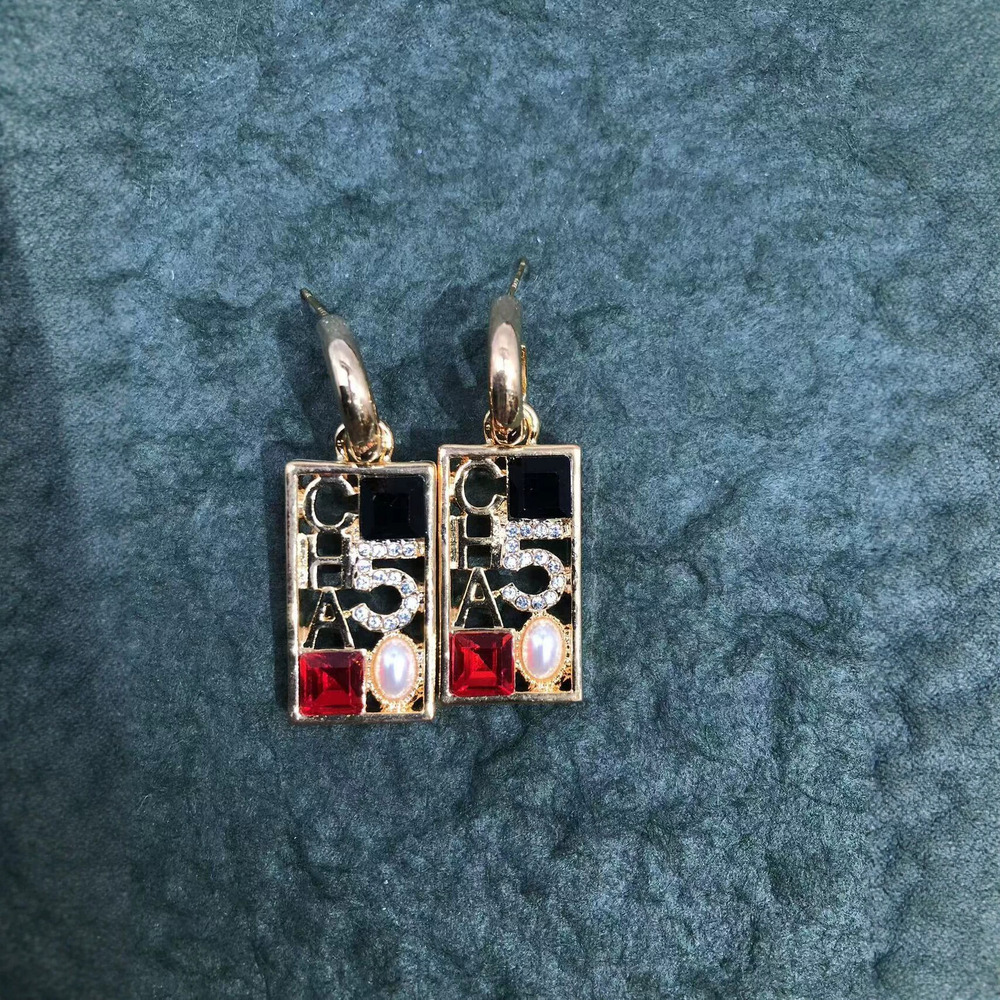 Vintage Hollow Square Earrings Red Black Colorful Rhinestone Pearl Letter